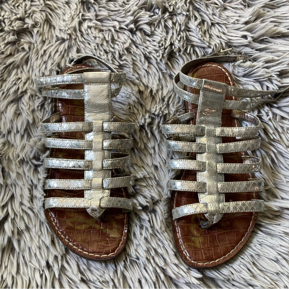 Sam Edelman -size 6- Gladiator Silver Metallic Brown Sandals